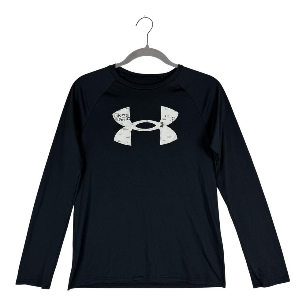 Under Armour Shirt Kids Large Black Long Sleeve Athletic Logo Tee Training